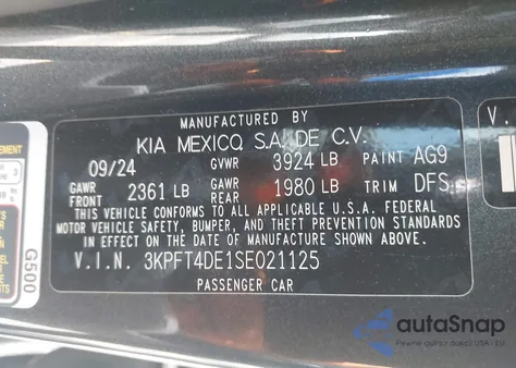 2025 Kia K4 Lxs z USA, uszkodzony, nr VIN 3KPFT4DE1SE021125